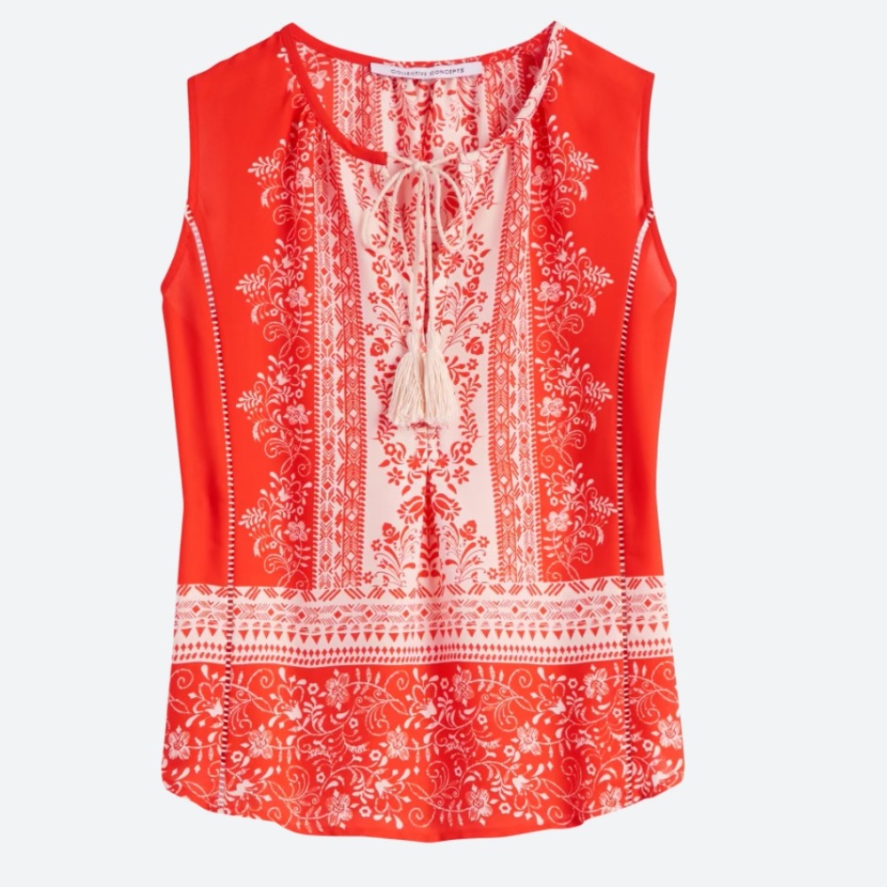 Collective Concepts Orange Red Bohemian Tassel Sleeveless tank Medium